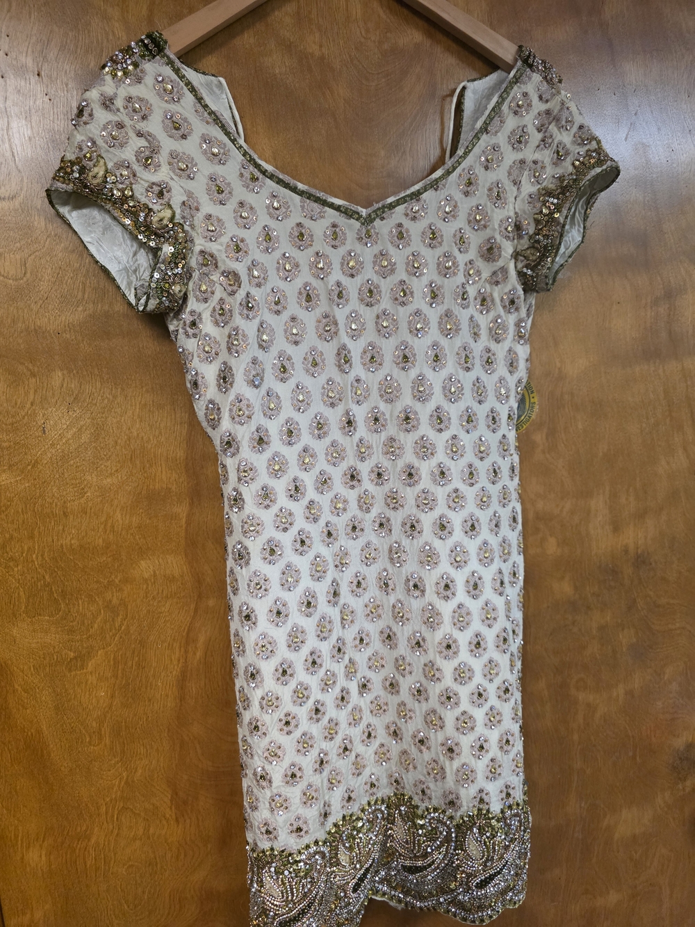 Hand Made Beaded Embellished Ivory Short Dress Size Small - Medium